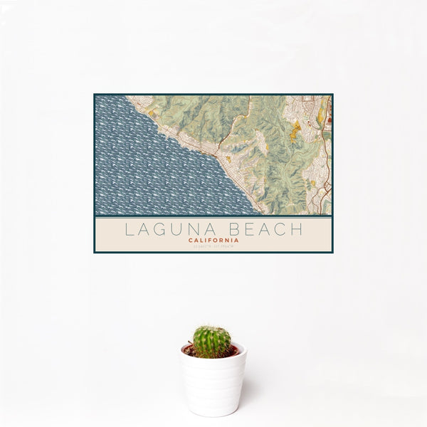 Laguna Beach - California Map Print in Woodblock