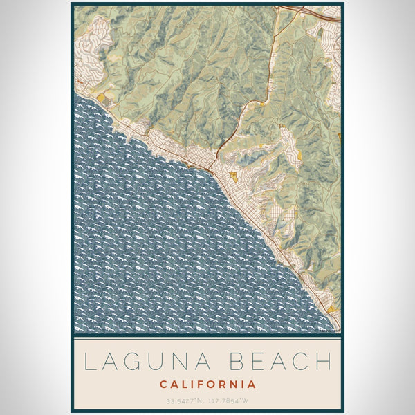 Laguna Beach - California Map Print in Woodblock