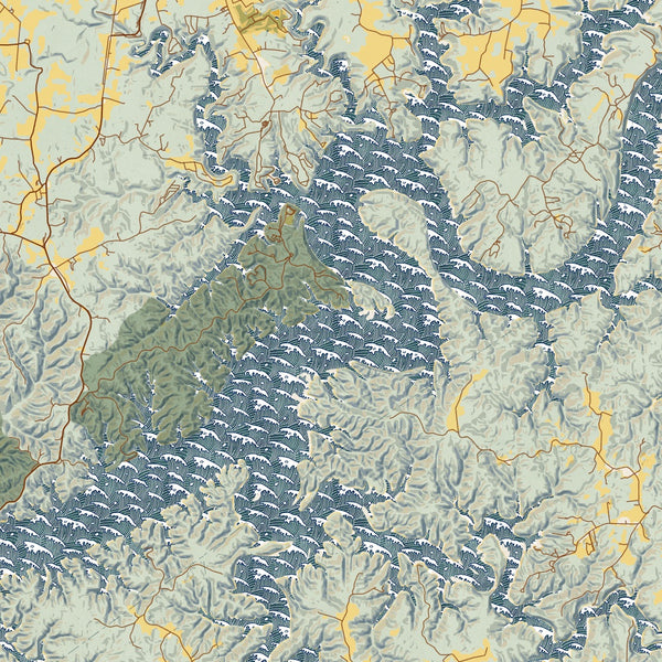 Lake Cumberland - Kentucky Map Print in Woodblock