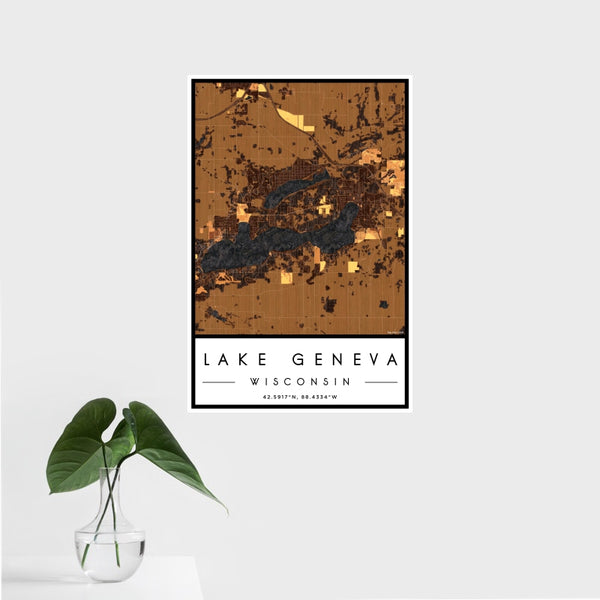 Lake Geneva - Wisconsin Map Print in Ember