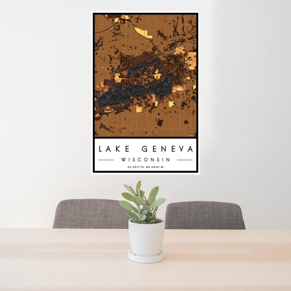 Lake Geneva - Wisconsin Map Print in Ember