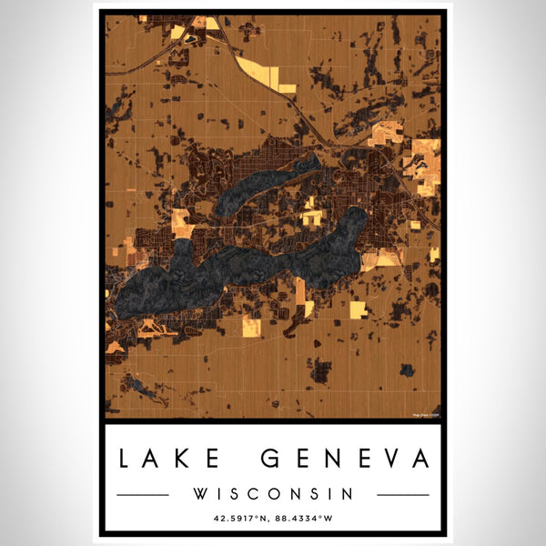Lake Geneva - Wisconsin Map Print in Ember