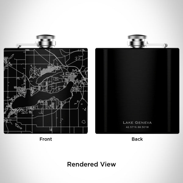 Lake Geneva - Wisconsin Map Hip Flask in Matte Black
