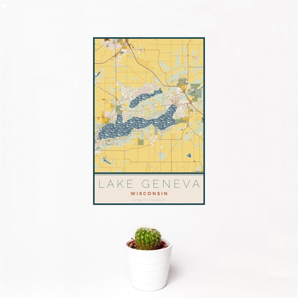 Lake Geneva - Wisconsin Map Print in Woodblock