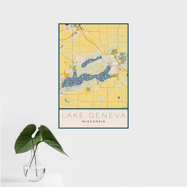 Lake Geneva - Wisconsin Map Print in Woodblock
