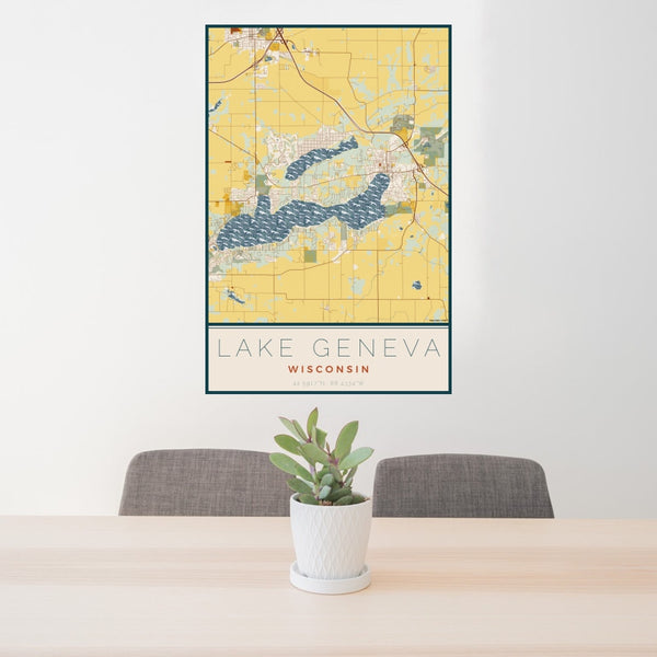Lake Geneva - Wisconsin Map Print in Woodblock