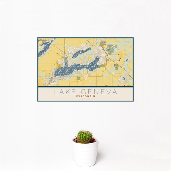 Lake Geneva - Wisconsin Map Print in Woodblock