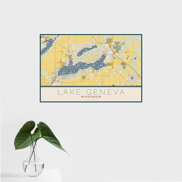 Lake Geneva - Wisconsin Map Print in Woodblock