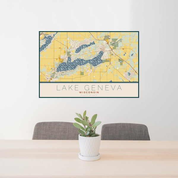 Lake Geneva - Wisconsin Map Print in Woodblock