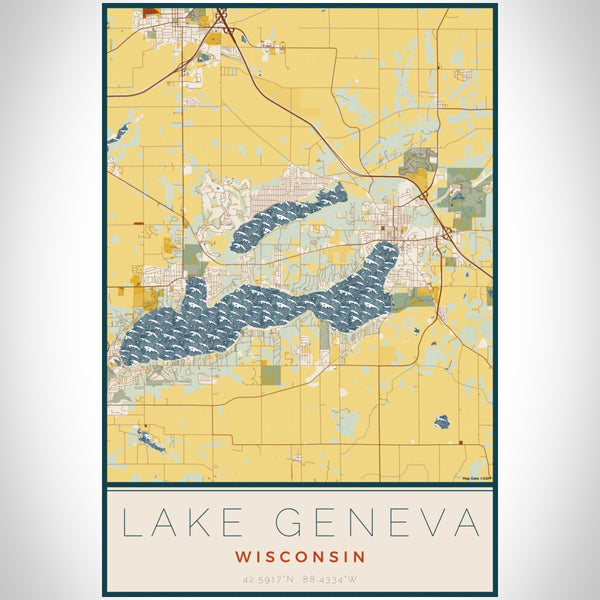Lake Geneva - Wisconsin Map Print in Woodblock