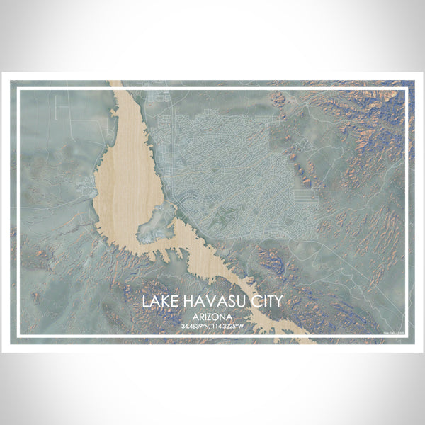 Lake Havasu City Arizona Map Print Landscape Orientation in Afternoon Style With Shaded Background
