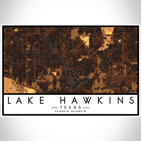 Lake Hawkins Texas Map Print Landscape Orientation in Ember Style With Shaded Background