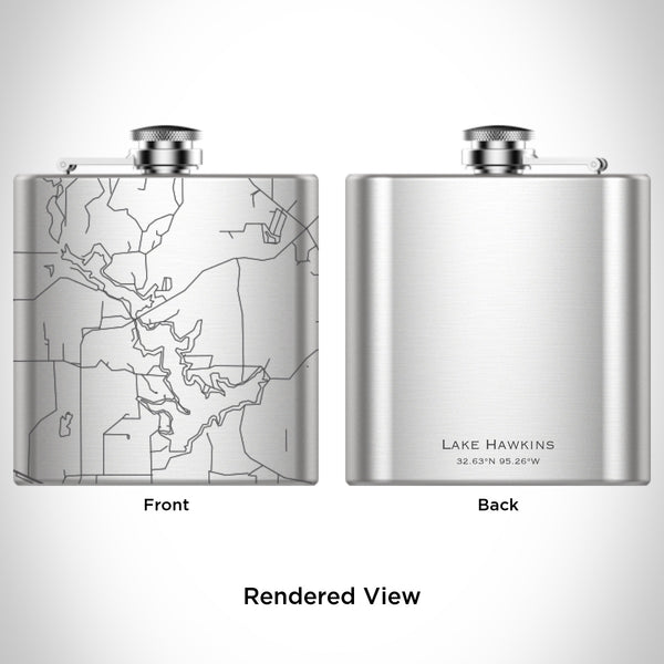Rendered View of Lake Hawkins Texas Map Engraving on 6oz Stainless Steel Flask