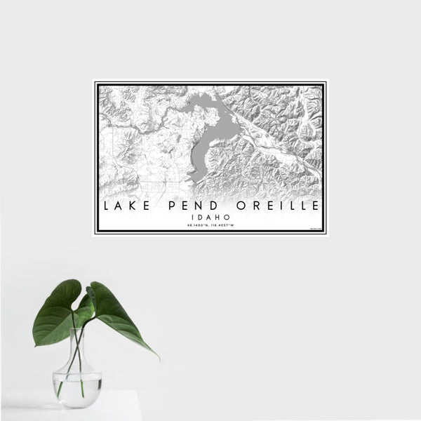 16x24 Lake Pend Oreille Idaho Map Print Landscape Orientation in Classic Style With Tropical Plant Leaves in Water
