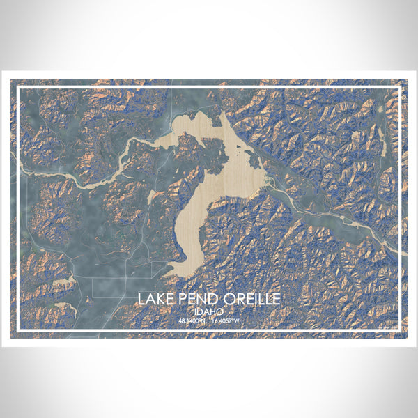 Lake Pend Oreille Idaho Map Print Landscape Orientation in Afternoon Style With Shaded Background