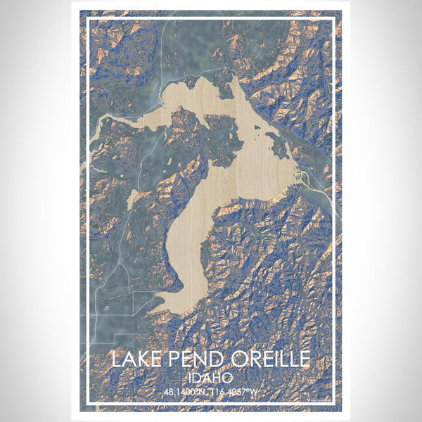 Lake Pend Oreille Idaho Map Print Portrait Orientation in Afternoon Style With Shaded Background