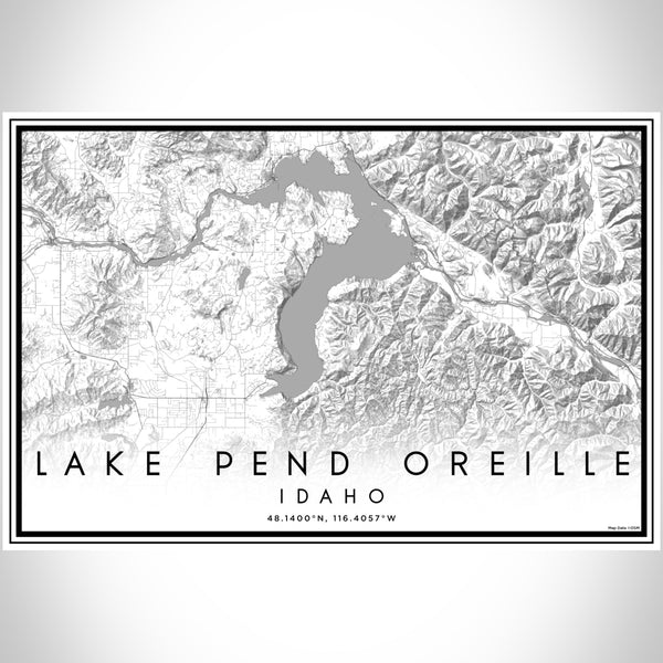 Lake Pend Oreille Idaho Map Print Landscape Orientation in Classic Style With Shaded Background