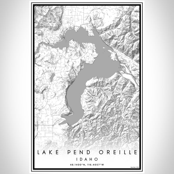 Lake Pend Oreille Idaho Map Print Portrait Orientation in Classic Style With Shaded Background