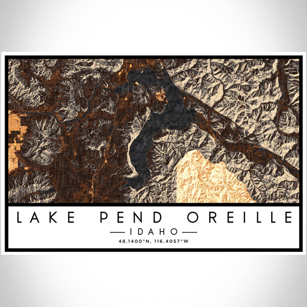 Lake Pend Oreille Idaho Map Print Landscape Orientation in Ember Style With Shaded Background