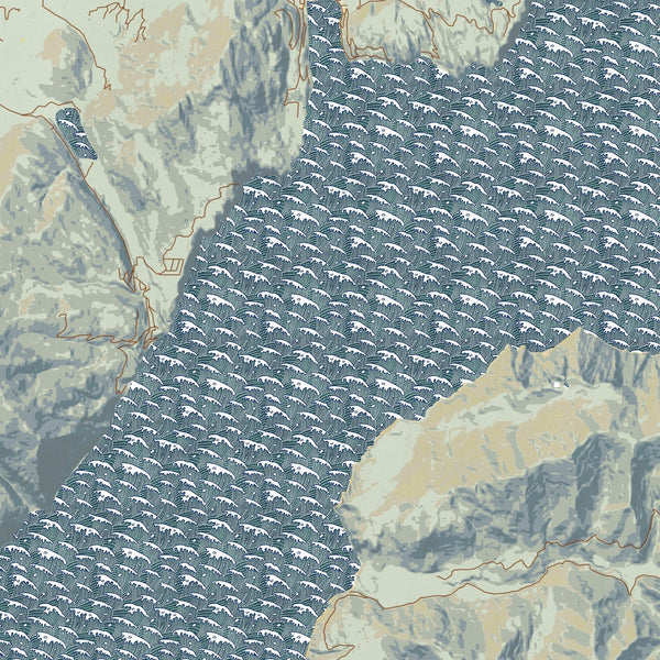 Lake Pend Oreille Idaho Map Print in Woodblock Style Zoomed In Close Up Showing Details