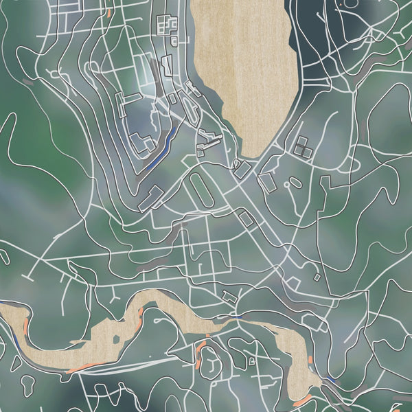 Lake Placid New York Map Print in Afternoon Style Zoomed In Close Up Showing Details