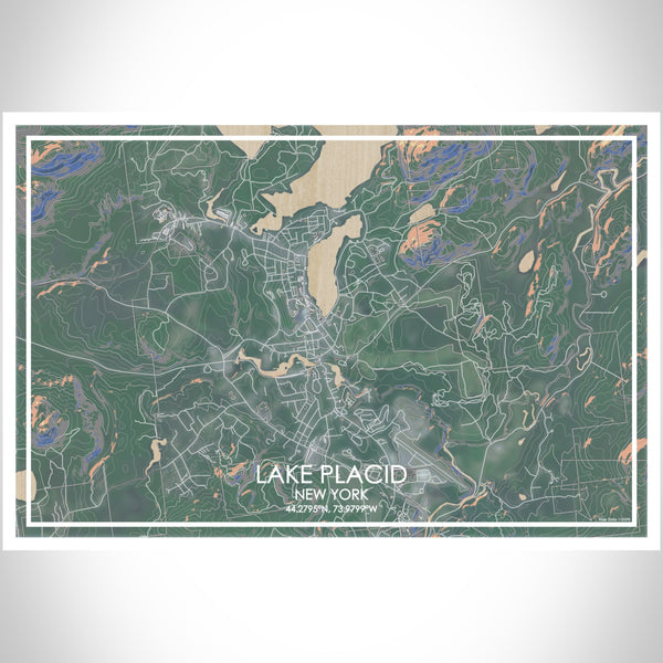 Lake Placid New York Map Print Landscape Orientation in Afternoon Style With Shaded Background