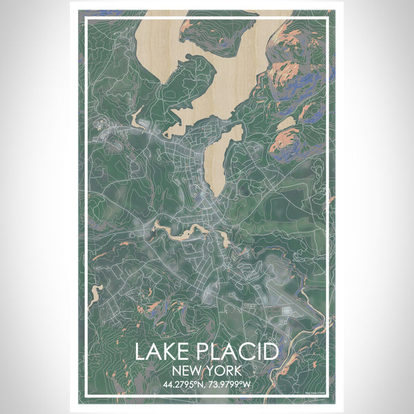 Lake Placid New York Map Print Portrait Orientation in Afternoon Style With Shaded Background