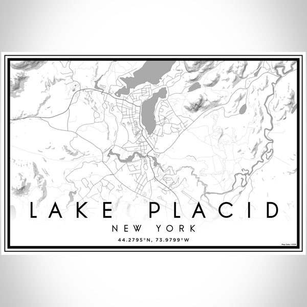 Lake Placid New York Map Print Landscape Orientation in Classic Style With Shaded Background