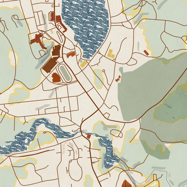 Lake Placid New York Map Print in Woodblock Style Zoomed In Close Up Showing Details