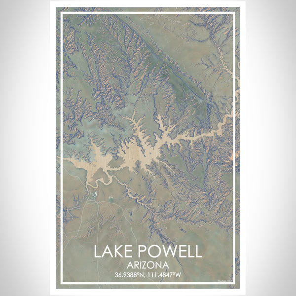 Lake Powell Arizona Map Print Portrait Orientation in Afternoon Style With Shaded Background