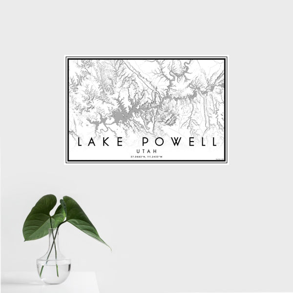 16x24 Lake Powell Utah Map Print Landscape Orientation in Classic Style With Tropical Plant Leaves in Water