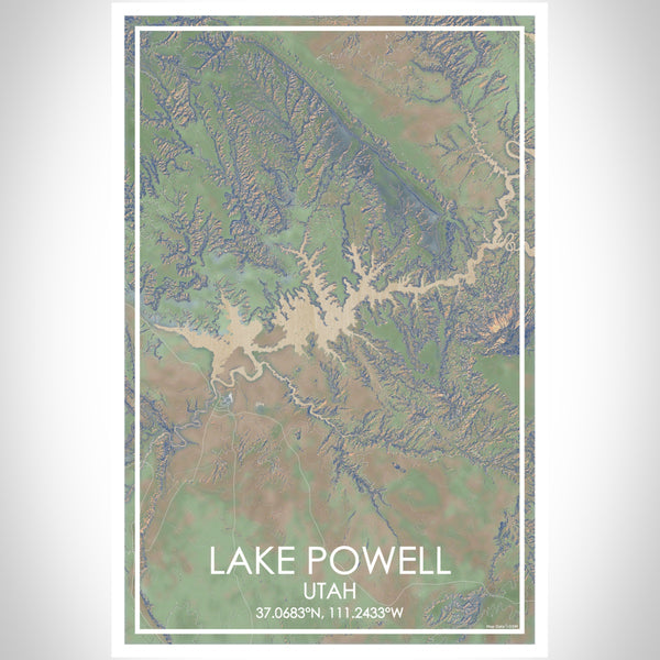 Lake Powell Utah Map Print Portrait Orientation in Afternoon Style With Shaded Background