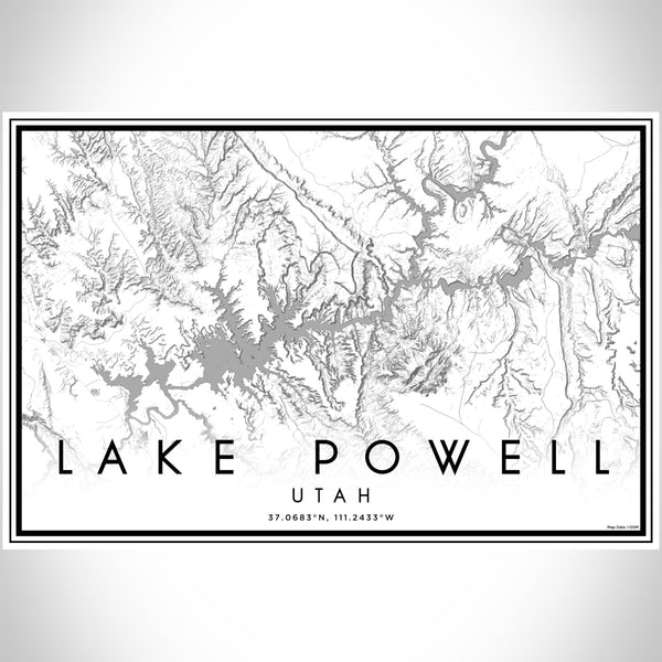 Lake Powell Utah Map Print Landscape Orientation in Classic Style With Shaded Background