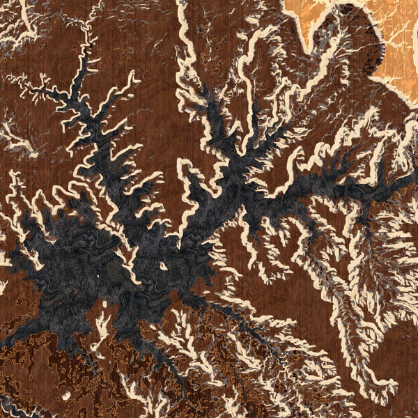 Lake Powell Utah Map Print in Ember Style Zoomed In Close Up Showing Details