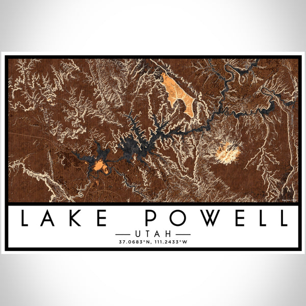 Lake Powell Utah Map Print Landscape Orientation in Ember Style With Shaded Background