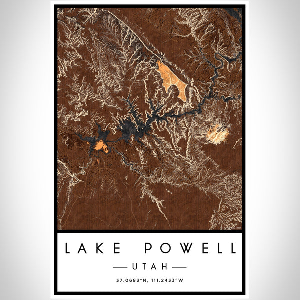 Lake Powell Utah Map Print Portrait Orientation in Ember Style With Shaded Background