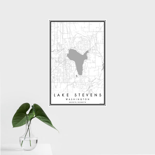 16x24 Lake Stevens Washington Map Print Portrait Orientation in Classic Style With Tropical Plant Leaves in Water