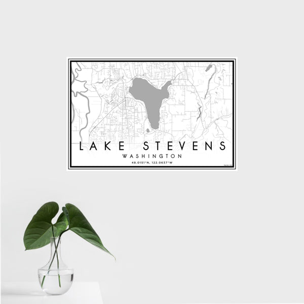 16x24 Lake Stevens Washington Map Print Landscape Orientation in Classic Style With Tropical Plant Leaves in Water