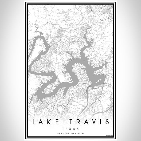 Lake Travis Texas Map Print Portrait Orientation in Classic Style With Shaded Background