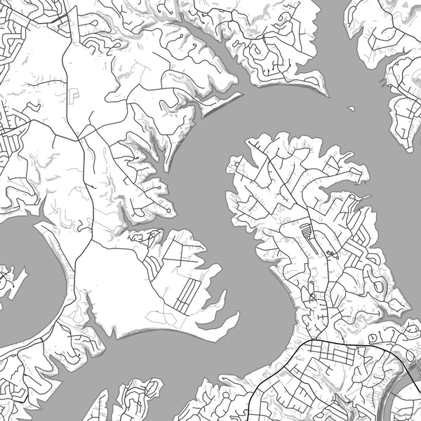 Lake Travis Texas Map Print in Classic Style Zoomed In Close Up Showing Details