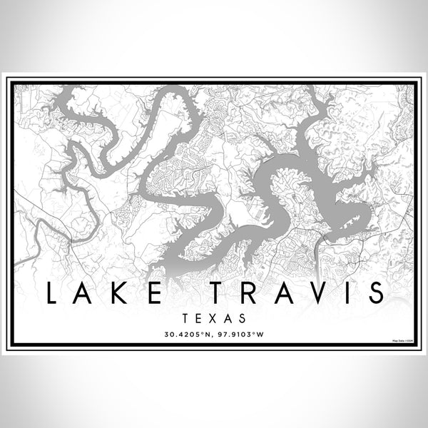 Lake Travis Texas Map Print Landscape Orientation in Classic Style With Shaded Background
