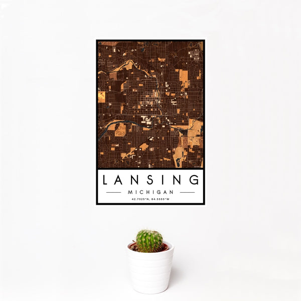 Lansing - Michigan Map Print in Ember