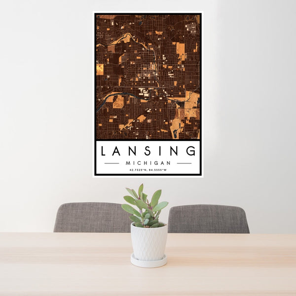 Lansing - Michigan Map Print in Ember