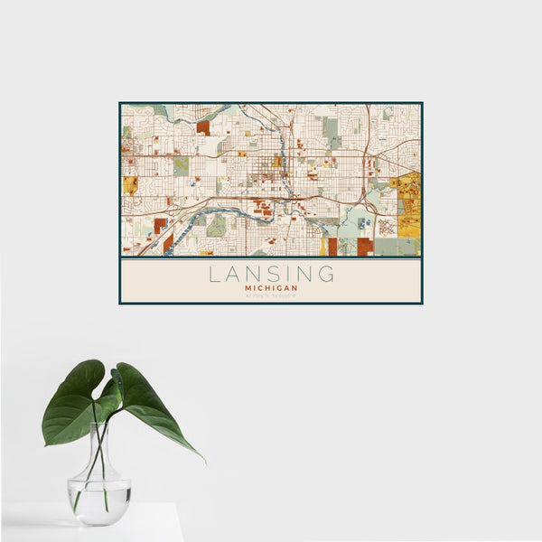 Lansing - Michigan Map Print in Woodblock