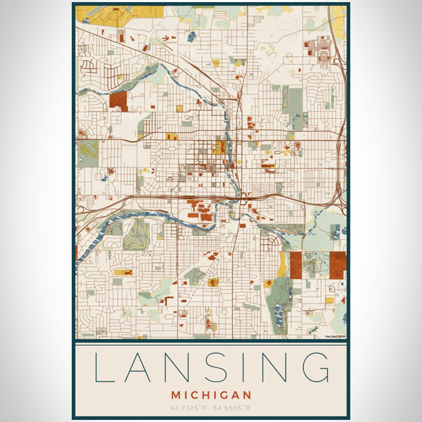 Lansing - Michigan Map Print in Woodblock