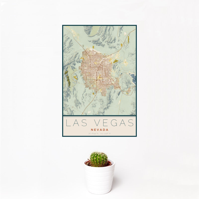 Las Vegas - Nevada Map Print in Woodblock