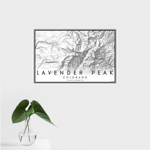 16x24 Lavender Peak Colorado Map Print Landscape Orientation in Classic Style With Tropical Plant Leaves in Water