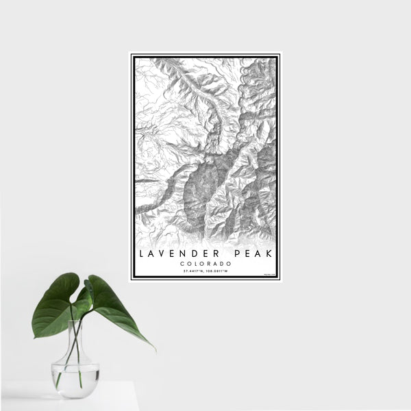 16x24 Lavender Peak Colorado Map Print Portrait Orientation in Classic Style With Tropical Plant Leaves in Water