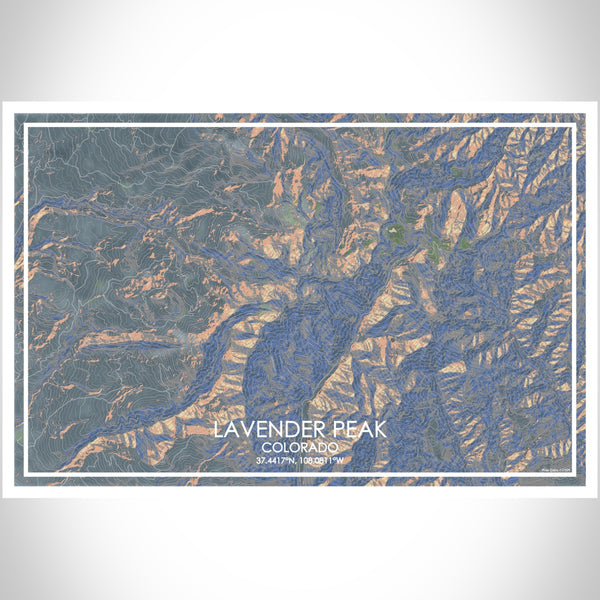 Lavender Peak Colorado Map Print Landscape Orientation in Afternoon Style With Shaded Background