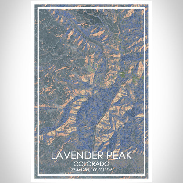 Lavender Peak Colorado Map Print Portrait Orientation in Afternoon Style With Shaded Background